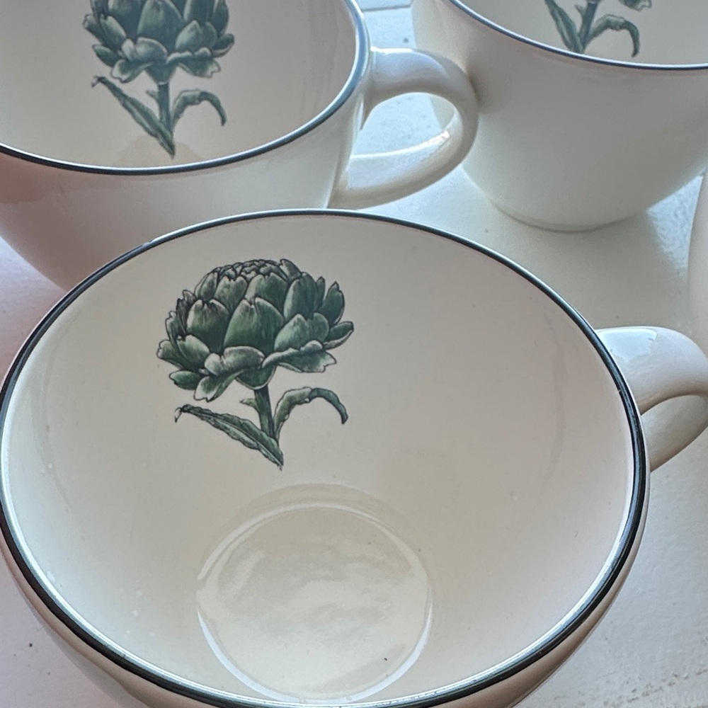 Pfaltzgraff White Mugs with Green Artichoke Flower Design - Picture 8 of 10